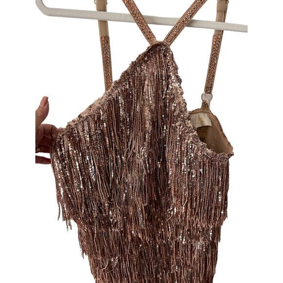 Bronx and Banco Isle Mini Dress Fringe Sequin Halter Neck Cocktail Gold Size 8 - Picture 9 of 15